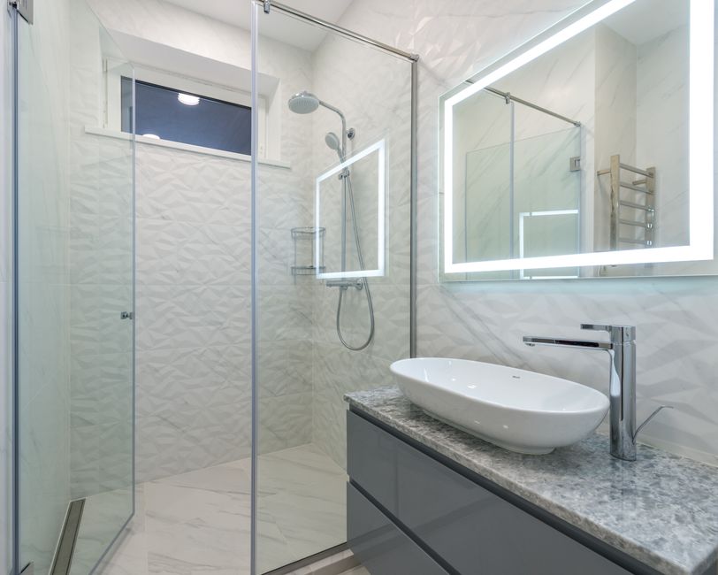 Modern walk-in shower with sleek fixtures